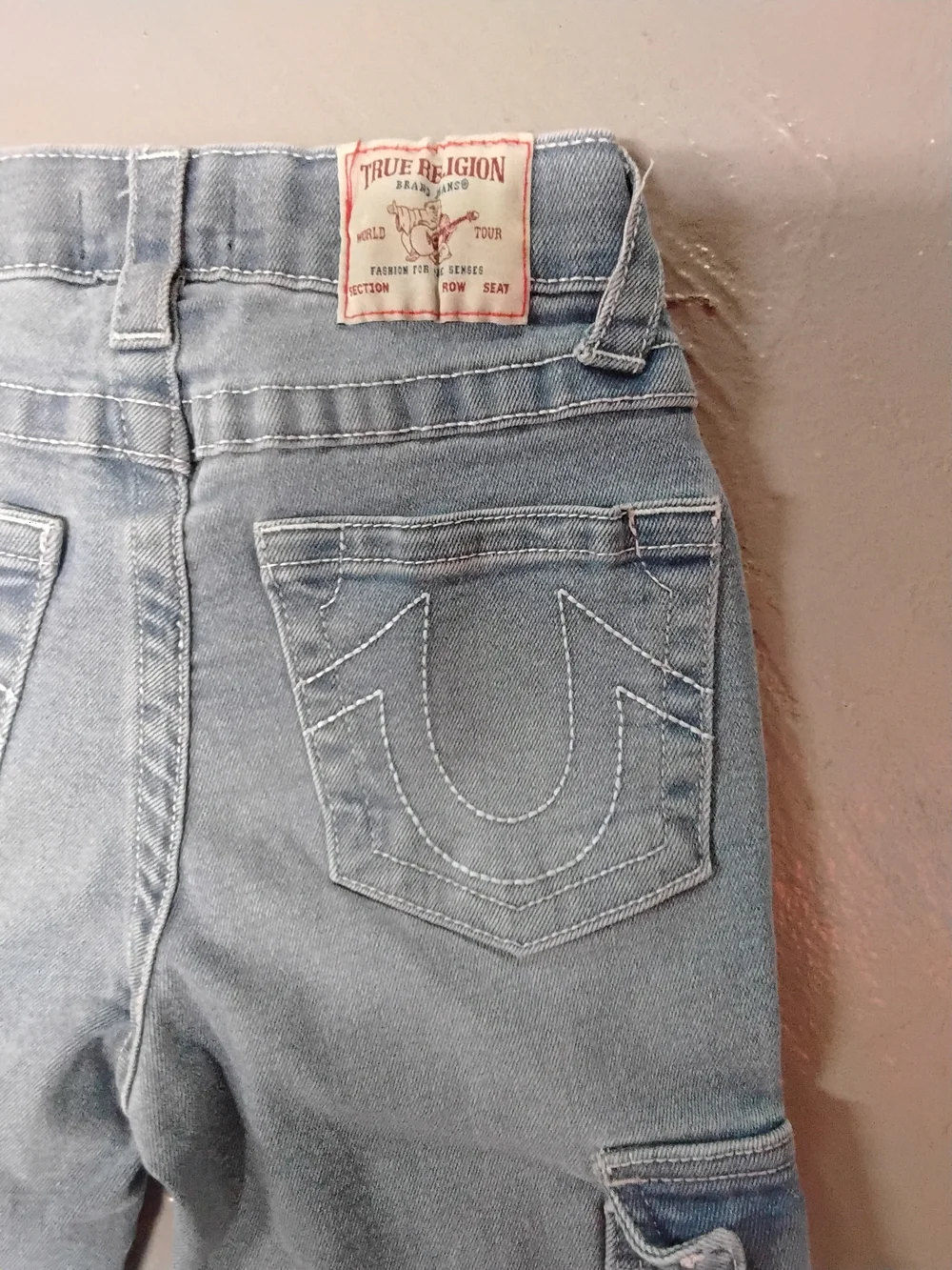 True Relegon BECCA Light Blue High Ries Boot Cut Cargo Jeans
